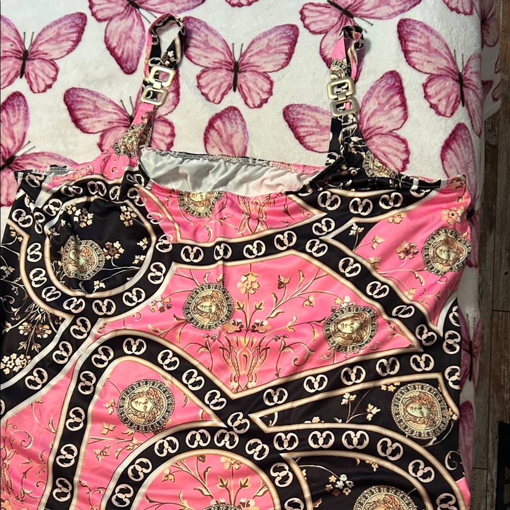 Pink and Black Patterned Sleeveless Top
